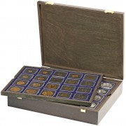 Lindner 2494-2122ME Estuche CARUS de madera auténtica para 80 marquitos para monedas 50 x 50 mm/cápsulas para monedas CARRÉE/OCTO