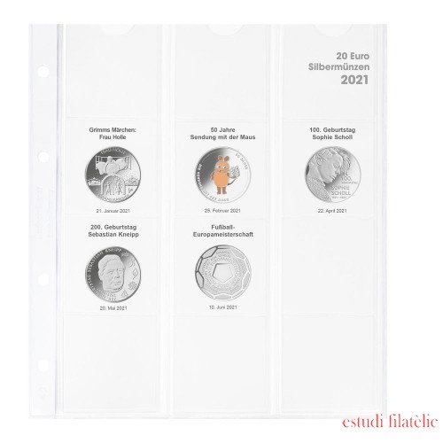 Lindner 1520-21 Hoja pre-impresa karat para monedas de plata de 20 euros Alemania 2021 