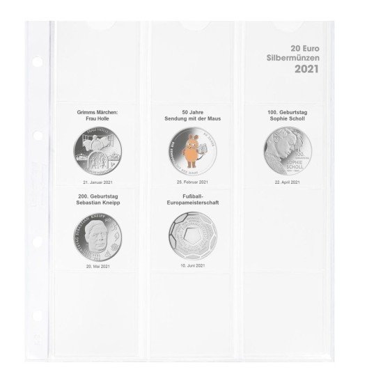 Lindner 1520-21 Hoja pre-impresa karat para monedas de plata de 20 euros Alemania 2021 Lindner 1520-21 Hoja pre-impresa karat para monedas de plata de 20 euros Alemania 2021