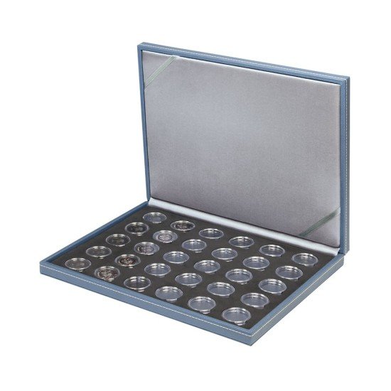 Lindner S2381BS-2K Estuche para monedas NERA M AZUR BLACK SAMT para 30 monedas de 5 € de Alemania encapsuladas incl. cápsulas