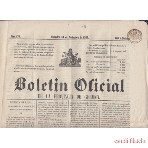 España Spain Timbres de Periódicos P.14 1867 Boletin Oficial 