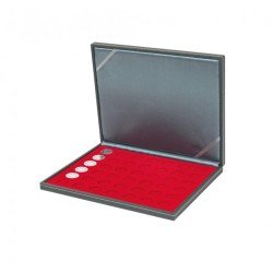 Lindner 2364-2107E Estuche para monedas NERA M con plantilla para monedas en color rojo claro con con 42 hoyos redondos para monedas con un diámetro de 27,5