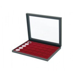 Lindner 2367-2935E Estuche para monedas NERA M PLUS con plantilla para monedas en color rojo oscuro con 35 hoyos redondos para cápsulas para monedas con un diámetro externo de 34 mm Lindner 2367-2935E Estuche para monedas NERA M PLUS con plantilla para monedas en color rojo oscuro con 35 hoyos redondos para cápsulas para monedas con un diámetro externo de 34 mm