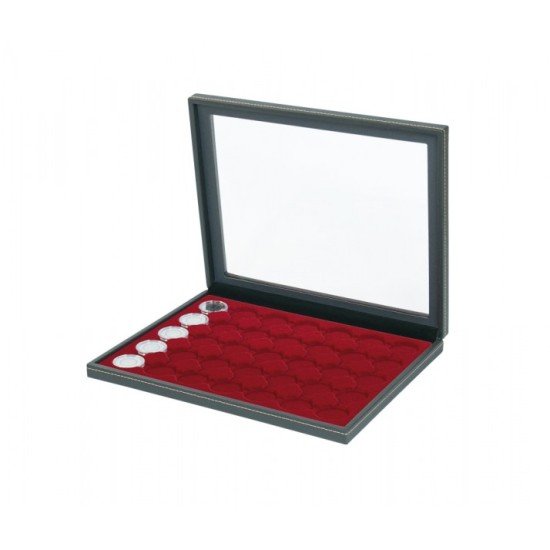 Lindner 2367-2935E Estuche para monedas NERA M PLUS con plantilla para monedas en color rojo oscuro con 35 hoyos redondos para cápsulas para monedas con un diámetro externo de 34 mm Lindner 2367-2935E Estuche para monedas NERA M PLUS con plantilla para monedas en color rojo oscuro con 35 hoyos redondos para cápsulas para monedas con un diámetro externo de 34 mm