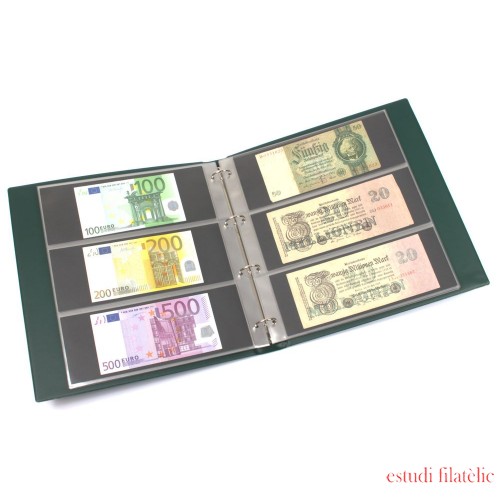 Lindner K-G13-G Álbum para billetes con 20 hojas con cada 3 bolsillos, verde