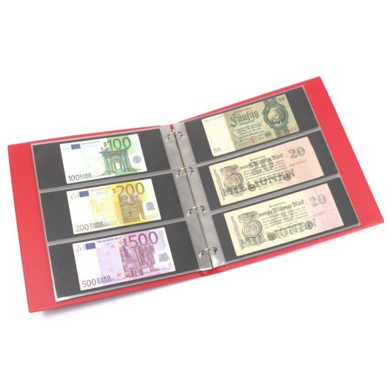 Lindner K-G13-R Álbum para billetes con 20 hojas con cada 3 bolsillos, rojo