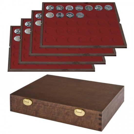 Lindner S2494-7 Estuche CARUS de madera auténtica con 4 tableros para 140 monedas o cápsulas con un diámetro externo de 32,5 mm Lindner S2494-7 Estuche CARUS de madera auténtica con 4 tableros para 140 monedas o cápsulas con un diámetro externo de 32,5 mm