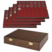 Lindner S2494-11 Estuche CARUS de madera auténtica con 4 tableros para 140 monedas o cápsulas con un diámetro externo de 32 mm