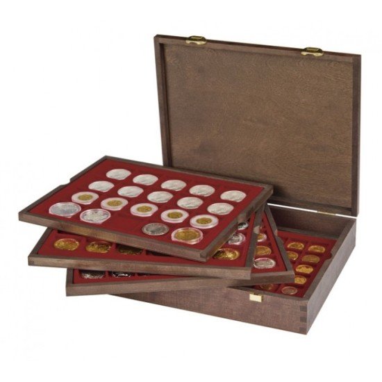 Lindner S2494-1 Estuche CARUS de madera auténtica con 4 tableros para 127 monedas de diámetros diferentes - EDICIÓN ESPECIAL Lindner S2494-1 Estuche CARUS de madera auténtica con 4 tableros para 127 monedas de diámetros diferentes - EDICIÓN ESPECIAL