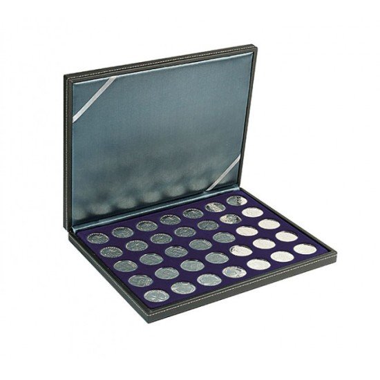 Lindner 2364-2111ME Estuche para monedas NERA M con plantilla para monedas en color azul oscuro con 35 hoyos redondos para monedas con un diámetro de 32,5 mm