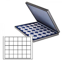 Lindner 2364-2115ME Estuche para monedas NERA M con plantilla para monedas en color azul oscuro con 30 casilleros cuadrados para monedas/cápsulas para monedas de hasta 38 mm Lindner 2364-2115ME Estuche para monedas NERA M con plantilla para monedas en color azul oscuro con 30 casilleros cuadrados para monedas/cápsulas para monedas de hasta 38 mm