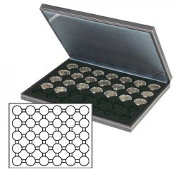 Lindner 2364-2537CE Estuche para monedas NERA M con plantilla para monedas en color negro con 30 hoyos redondos para cápsulas para monedas con un diámetro de 37,5 mm Lindner 2364-2537CE Estuche para monedas NERA M con plantilla para monedas en color negro con 30 hoyos redondos para cápsulas para monedas con un diámetro de 37,5 mm
