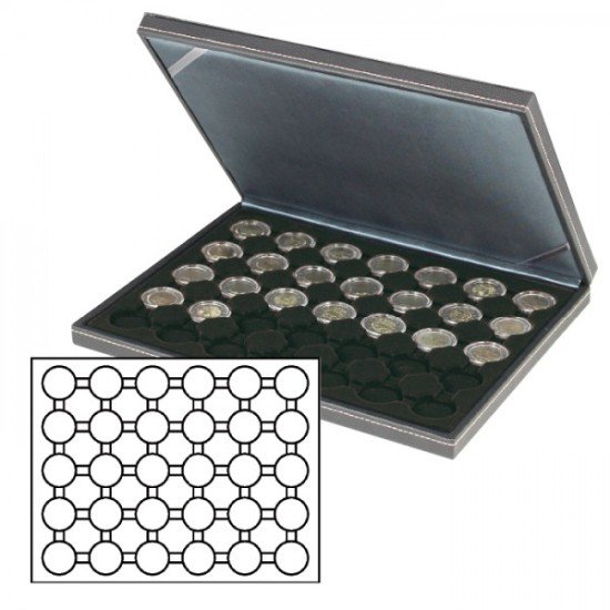 Lindner 2364-2537CE Estuche para monedas NERA M con plantilla para monedas en color negro con 30 hoyos redondos para cápsulas para monedas con un diámetro de 37,5 mm Lindner 2364-2537CE Estuche para monedas NERA M con plantilla para monedas en color negro con 30 hoyos redondos para cápsulas para monedas con un diámetro de 37,5 mm