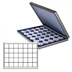 Lindner 2364-2135ME Estuche para monedas NERA M con plantilla para monedas en color azul oscuro con 35 casilleros cuadrados para monedas/cápsulas de hasta 36 mm Lindner 2364-2135ME Estuche para monedas NERA M con plantilla para monedas en color azul oscuro con 35 casilleros cuadrados para monedas/cápsulas de hasta 36 mm