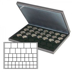 Lindner 2364-2145CE Estuche para monedas NERA M con plantilla para monedas en color negro con 45 casilleros rectangulares para monedas/cápsulas de 24,28,39 y 44 mm Lindner 2364-2145CE Estuche para monedas NERA M con plantilla para monedas en color negro con 45 casilleros rectangulares para monedas/cápsulas de 24,28,39 y 44 mm