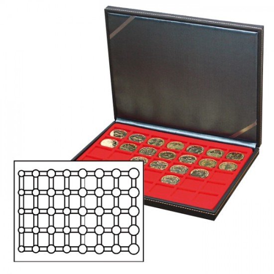 Lindner 2364-2556E Estuche para monedas NERA M con plantilla para monedas en color rojo claro para 5 series de monedas euro de curso en cápsulas para monedas LINDNER Lindner 2364-2556E Estuche para monedas NERA M con plantilla para monedas en color rojo claro para 5 series de monedas euro de curso en cápsulas para monedas LINDNER