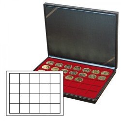 Lindner 2364-2720E Estuche para monedas NERA M con plantilla para monedas en color rojo oscuro con 20 casilleros cuadrados para monedas/cápsulas de hasta 47 mm Lindner 2364-2720E Estuche para monedas NERA M con plantilla para monedas en color rojo oscuro con 20 casilleros cuadrados para monedas/cápsulas de hasta 47 mm