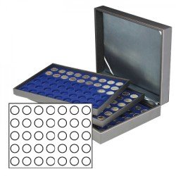 Lindner 2365-2111ME Estuche para monedas NERA XL con 3 tableros y plantillas para monedas en color azul oscuro para 105 monedas con un diámetro de 32,5 mm Lindner 2365-2111ME Estuche para monedas NERA XL con 3 tableros y plantillas para monedas en color azul oscuro para 105 monedas con un diámetro de 32,5 mm