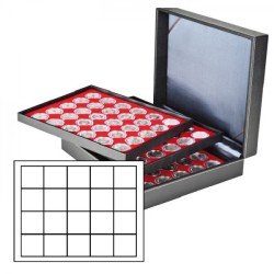 Lindner 2365-2120E Estuche para monedas NERA XL con 3 tableros y plantillas para monedas en color rojo claro con 60 casilleros cuadrados para monedas/cápsulas de hasta 47 mm Lindner 2365-2120E Estuche para monedas NERA XL con 3 tableros y plantillas para monedas en color rojo claro con 60 casilleros cuadrados para monedas/cápsulas de hasta 47 mm