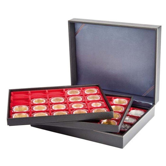 Lindner 2365-2122E Estuche para monedas NERA XL con 3 tableros y plantillas para monedas en color rojo claro para 60 marquitos para monedas 50 x 50 mm/cápsulas para monedas CARRÉE/ORTO Lindner 2365-2122E Estuche para monedas NERA XL con 3 tableros y plantillas para monedas en color rojo claro para 60 marquitos para monedas 50 x 50 mm/cápsulas para monedas CARRÉE/ORTO