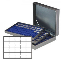 Lindner 2365-2122ME Estuche para monedas NERA XL con 3 tableros y plantillas para monedas en color azul oscuro para 60 marquitos para monedas 50 x 50 mm/cápsulas para monedas CARRÉE/ORTO Lindner 2365-2122ME Estuche para monedas NERA XL con 3 tableros y plantillas para monedas en color azul oscuro para 60 marquitos para monedas 50 x 50 mm/cápsulas para monedas CARRÉE/ORTO