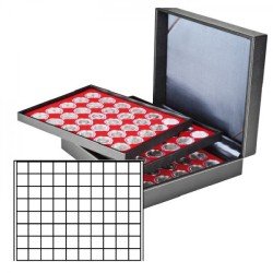 Lindner 2365-2180E Estuche para monedas NERA XL con 3 tableros y plantillas para monedas en color rojo claro con 240 casilleros cuadrados para monedas/cápsulas de hasta 24 mm Lindner 2365-2180E Estuche para monedas NERA XL con 3 tableros y plantillas para monedas en color rojo claro con 240 casilleros cuadrados para monedas/cápsulas de hasta 24 mm