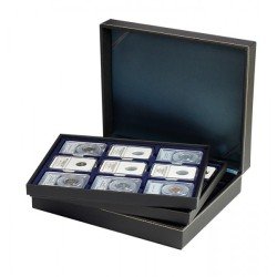 Lindner 2365-2219ME Estuche para monedas NERA XL con 3 tableros y plantillas para monedas en color azul oscuro para 27 cápsulas para monedas US (Slabs) de hasta 63 x 85 mm Lindner 2365-2219ME Estuche para monedas NERA XL con 3 tableros y plantillas para monedas en color azul oscuro para 27 cápsulas para monedas US (Slabs) de hasta 63 x 85 mm