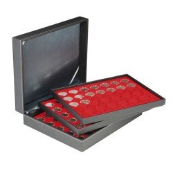Lindner 2365-2530E Estuche para monedas NERA XL con 3 tableros y plantillas para monedas en color rojo claro para 105 monedas con un diámetro externo de 32 mm Lindner 2365-2530E Estuche para monedas NERA XL con 3 tableros y plantillas para monedas en color rojo claro para 105 monedas con un diámetro externo de 32 mm