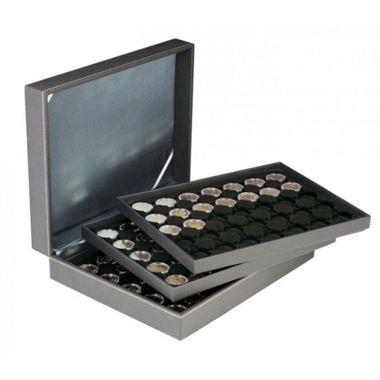 Lindner 2365-2530CE Estuche para monedas NERA XL con 3 tableros y plantillas para monedas en color negro para 105 monedas con un diámetro externo de 32 mm Lindner 2365-2530CE Estuche para monedas NERA XL con 3 tableros y plantillas para monedas en color negro para 105 monedas con un diámetro externo de 32 mm