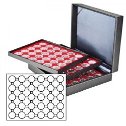 Lindner 2365-2537E Estuche para monedas NERA XL con 3 tableros y plantillas para monedas en color rojo claro para 90 cápsulas para monedas hasta 37 mm Lindner 2365-2537E Estuche para monedas NERA XL con 3 tableros y plantillas para monedas en color rojo claro para 90 cápsulas para monedas hasta 37 mm