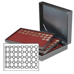 Lindner 2365-2956E Estuche para monedas NERA XL con 3 tableros y plantillas para monedas en color rojo oscuro para 15 series de monedas euro de curso Lindner 2365-2956E Estuche para monedas NERA XL con 3 tableros y plantillas para monedas en color rojo oscuro para 15 series de monedas euro de curso
