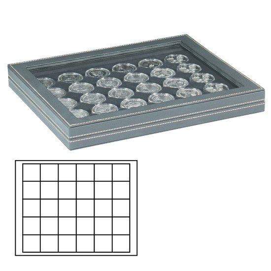 Lindner 2367-2115CE Estuche para monedas NERA M PLUS con plantilla para monedas en color negro con 30 casilleros cuadrados para monedas/cápsulas de hasta 38 mm Lindner 2367-2115CE Estuche para monedas NERA M PLUS con plantilla para monedas en color negro con 30 casilleros cuadrados para monedas/cápsulas de hasta 38 mm