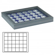 Lindner 2367-2115ME Estuche para monedas NERA M PLUS con plantilla para monedas en color azul oscuro con 30 casilleros cuadrados para monedas/cápsulas de hasta 38 mm