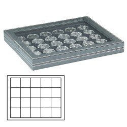 Lindner 2367-2120CE Estuche para monedas NERA M PLUS con plantilla para monedas en color negro con 20 casilleros cuadrados para monedas/cápsulas de hasta 47 mm Lindner 2367-2120CE Estuche para monedas NERA M PLUS con plantilla para monedas en color negro con 20 casilleros cuadrados para monedas/cápsulas de hasta 47 mm