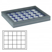 Lindner 2367-2120ME Estuche para monedas NERA M PLUS con plantilla para monedas en color azul oscuro con 20 casilleros cuadrados para monedas/cápsulas de hasta 47 mm