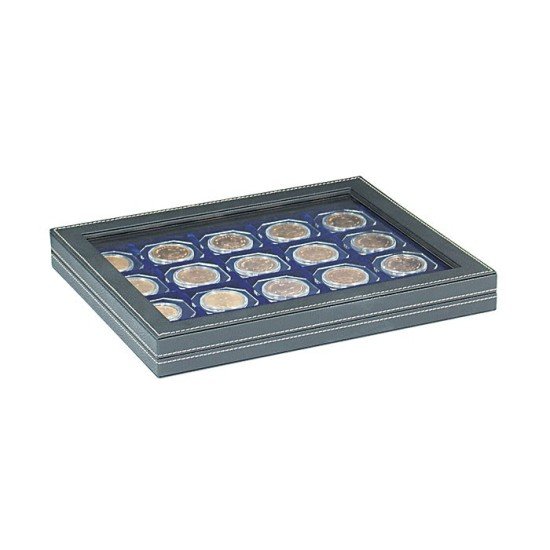 Lindner 2367-2122ME Estuche para monedas NERA M PLUS con plantilla para monedas en color azul oscuro para 20 marquitos para monedas 50 x 50 mm/cápsulas para cápsulas CARRÉE/ORTO Lindner 2367-2122ME Estuche para monedas NERA M PLUS con plantilla para monedas en color azul oscuro para 20 marquitos para monedas 50 x 50 mm/cápsulas para cápsulas CARRÉE/ORTO