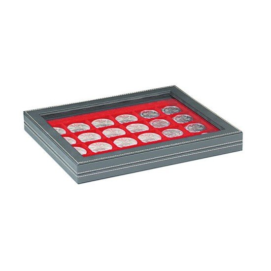 Lindner 2367-2124E Estuche para monedas NERA M PLUS con plantilla para monedas en color rojo claro con 24 casilleros cuadrados para monedas/cápsulas hasta 42 mm Lindner 2367-2124E Estuche para monedas NERA M PLUS con plantilla para monedas en color rojo claro con 24 casilleros cuadrados para monedas/cápsulas hasta 42 mm