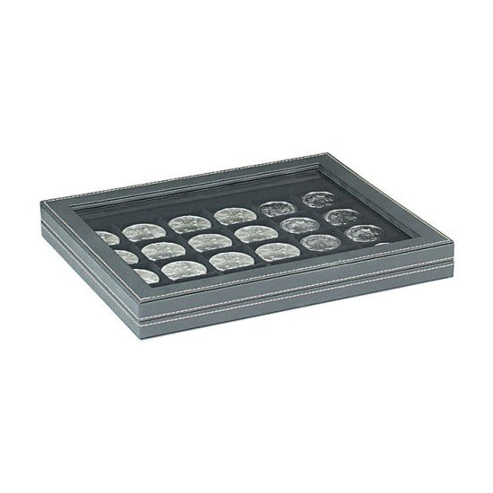Lindner 2367-2124CE Estuche para monedas NERA M PLUS con plantilla para monedas en color negro con 24 casilleros cuadrados para monedas/cápsulas hasta 42 mm Lindner 2367-2124CE Estuche para monedas NERA M PLUS con plantilla para monedas en color negro con 24 casilleros cuadrados para monedas/cápsulas hasta 42 mm