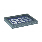 Lindner 2367-2124ME Estuche para monedas NERA M PLUS con plantilla para monedas en color azul oscuro con 24 casilleros cuadrados para monedas/cápsulas hasta 42 mm 