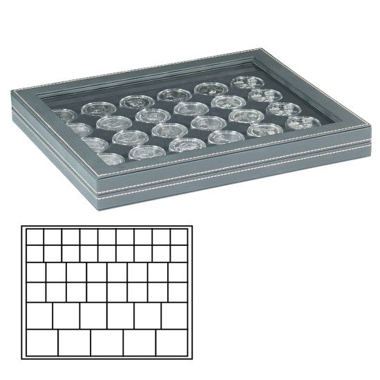 Lindner 2367-2145CE Estuche para monedas NERA M PLUS con plantilla para monedas en color negro con 45 casilleros rectangulares para monedas/cápsulas de hasta 24, 28, 39 y 44 mm Lindner 2367-2145CE Estuche para monedas NERA M PLUS con plantilla para monedas en color negro con 45 casilleros rectangulares para monedas/cápsulas de hasta 24, 28, 39 y 44 mm