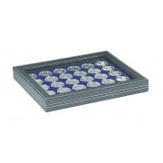 Lindner 2367-2537ME  Estuche para monedas NERA M PLUS con plantilla para monedas en color azul oscuro con 30 hoyos redondos para cápsulas para monedas de hasta 37,5 mm