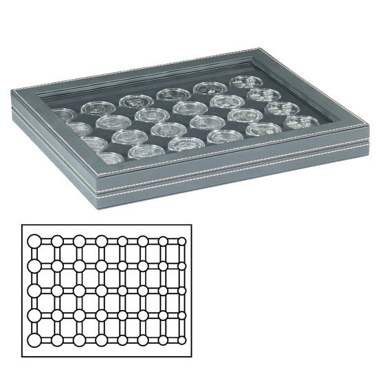 Lindner 2367-2556CE Estuche para monedas NERA M PLUS con plantilla para monedas en color negro para 5 series de monedas euro de curso en cápsulas Lindner 2367-2556CE Estuche para monedas NERA M PLUS con plantilla para monedas en color negro para 5 series de monedas euro de curso en cápsulas