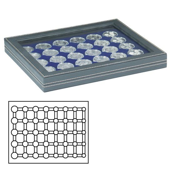 Lindner 2367-2556ME Estuche para monedas NERA M PLUS con plantilla para monedas en color azul oscuro para 5 series de monedas euro de curso en cápsulas Lindner 2367-2556ME Estuche para monedas NERA M PLUS con plantilla para monedas en color azul oscuro para 5 series de monedas euro de curso en cápsulas