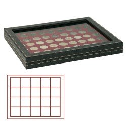 Lindner 2367-2720E Estuche para monedas NERA M PLUS con plantilla para monedas en color rojo oscuro con 20 casilleros cuadrados para monedas/cápsulas de hasta 47 mm Lindner 2367-2720E Estuche para monedas NERA M PLUS con plantilla para monedas en color rojo oscuro con 20 casilleros cuadrados para monedas/cápsulas de hasta 47 mm
