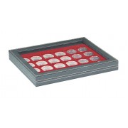 Lindner 2367-2724E Estuche para monedas NERA M PLUS con plantilla para monedas en color rojo oscuro con 24 casilleros cuadrados para monedas/cápsulas de hasta 42 mm