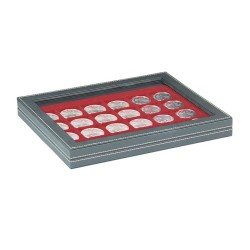 Lindner 2367-2724E Estuche para monedas NERA M PLUS con plantilla para monedas en color rojo oscuro con 24 casilleros cuadrados para monedas/cápsulas de hasta 42 mm Lindner 2367-2724E Estuche para monedas NERA M PLUS con plantilla para monedas en color rojo oscuro con 24 casilleros cuadrados para monedas/cápsulas de hasta 42 mm