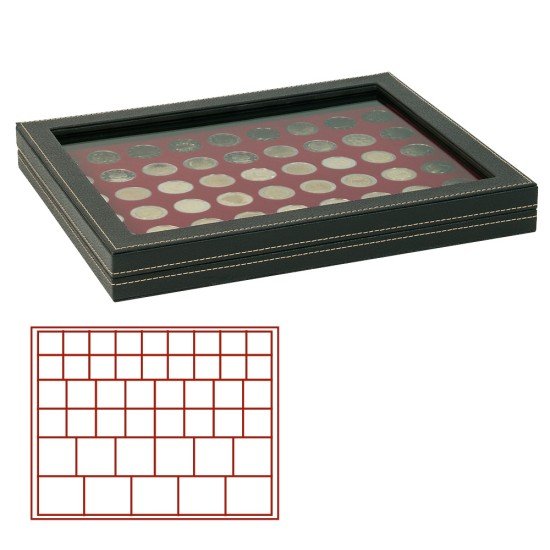 Lindner 2367-2745E Estuche para monedas NERA M PLUS con plantilla para monedas en color rojo oscuro con 45 casilleros rectangulares para monedas/cápsulas de hasta 24, 28, 39 y 44 mm Lindner 2367-2745E Estuche para monedas NERA M PLUS con plantilla para monedas en color rojo oscuro con 45 casilleros rectangulares para monedas/cápsulas de hasta 24, 28, 39 y 44 mm