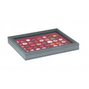 Lindner 2367-2748E Estuche para monedas NERA M PLUS con plantilla para monedas en color rojo oscuro con 48 casilleros cuadrados para monedas/cápsulas par monedas de hasta 30 mm