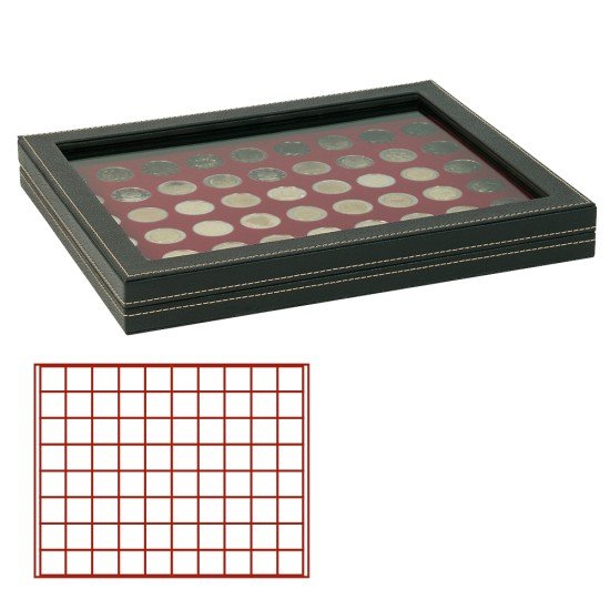 Lindner 2367-2780E Estuche para monedas NERA M PLUS con plantilla para monedas en color rojo oscuro con 80 casilleros cuadrados para monedas/cápsulas de hasta 24 mm Lindner 2367-2780E Estuche para monedas NERA M PLUS con plantilla para monedas en color rojo oscuro con 80 casilleros cuadrados para monedas/cápsulas de hasta 24 mm