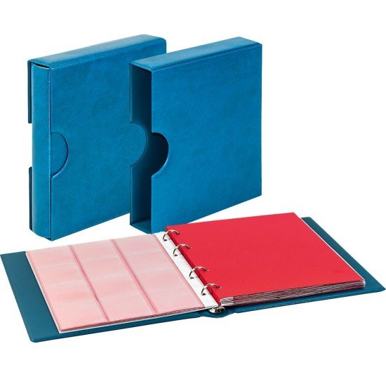 Lindner 1106NW-B Juego: Álbum para monedas karat CLASSIC con estuche protector, en color azul incl. dos paquetes de 5 hojas de monedas karat de su elección